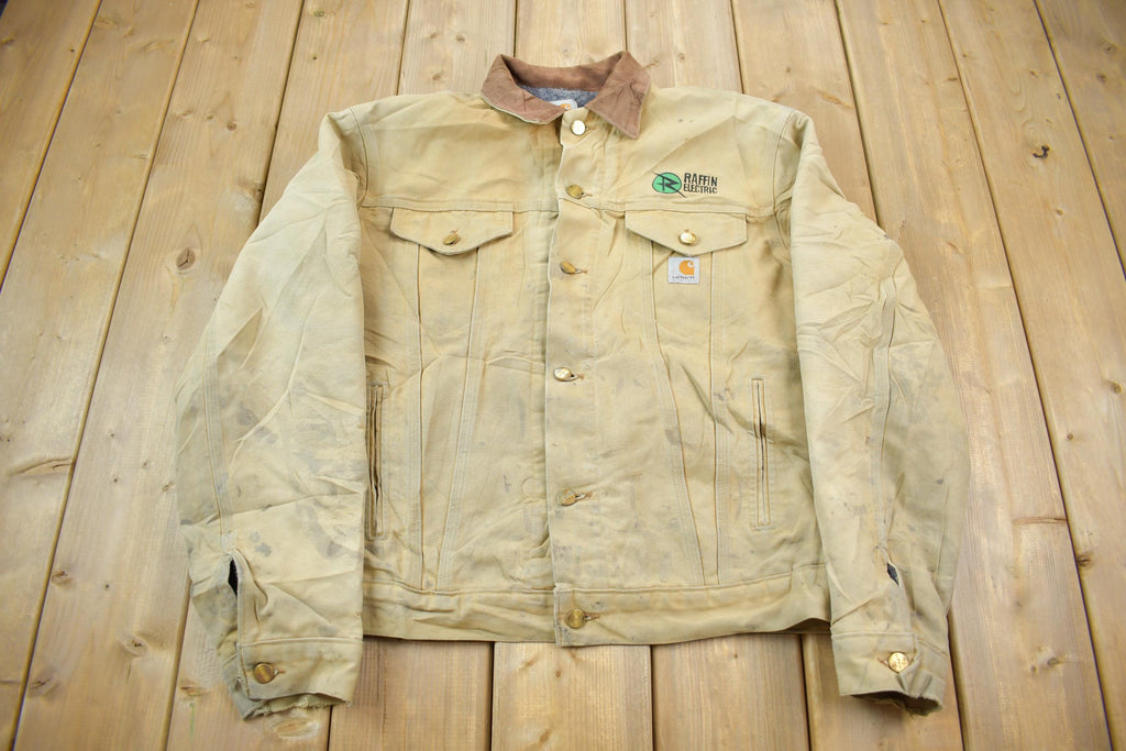 Vintage 1990s Distressed Carhartt Blanket Lined Button Down Jacket Made In USA  Embroidery  Distressed