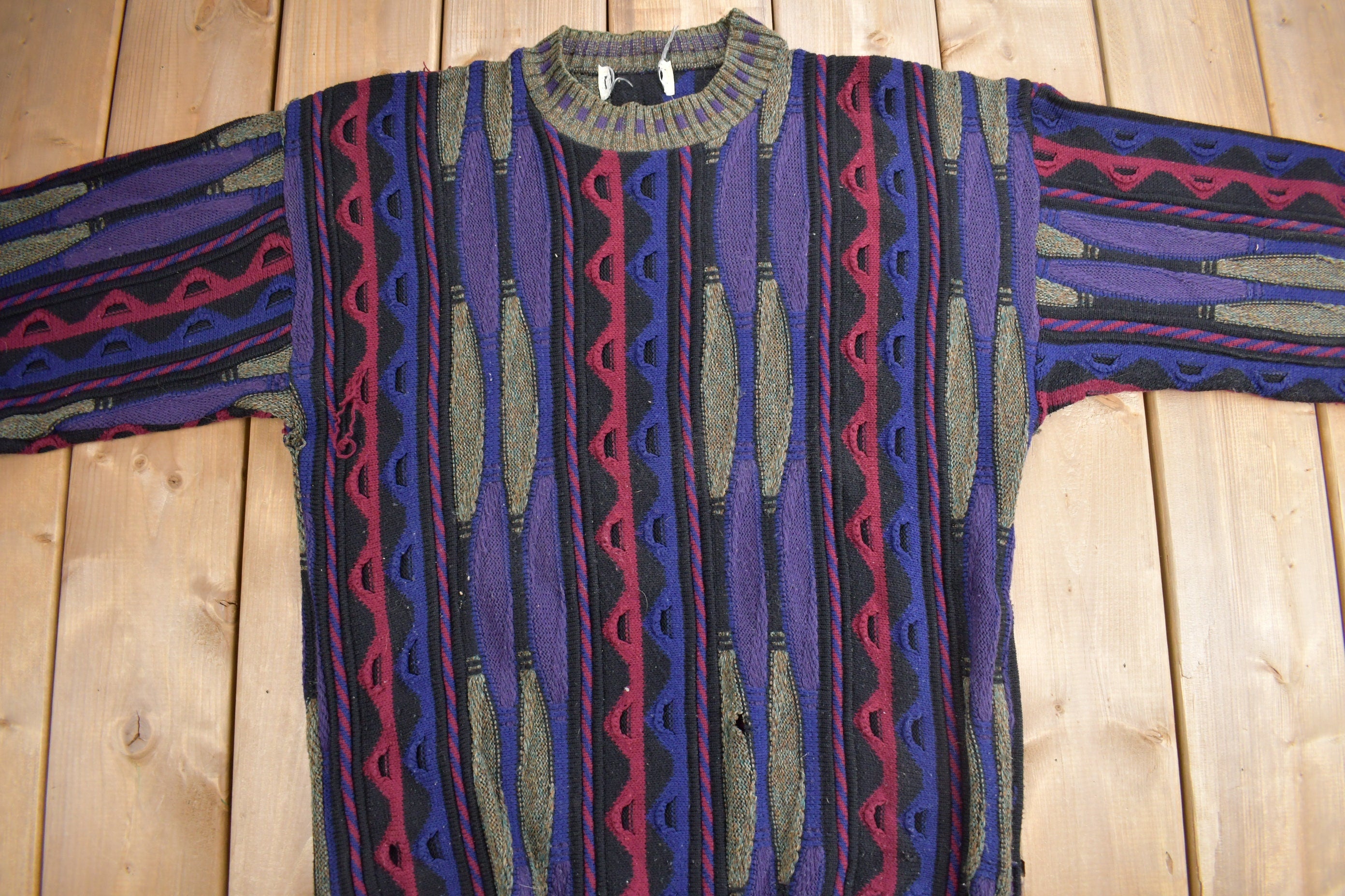 Vintage 1990s 3D Colored Cable Knit Crewneck Sweater