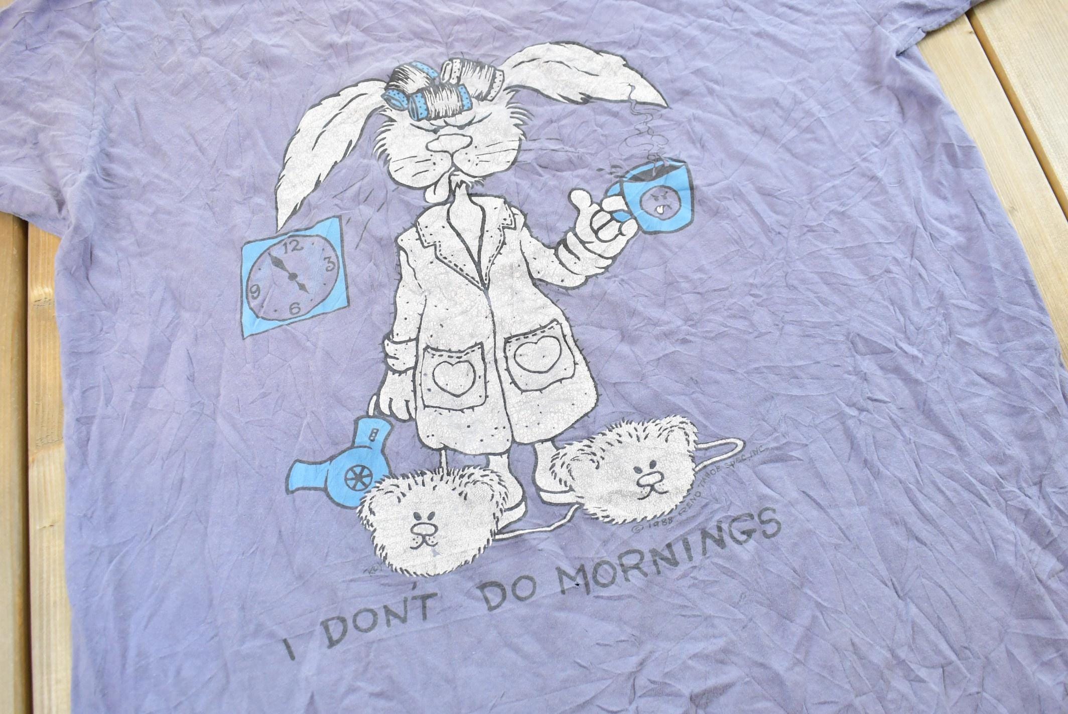 Vintage 1990s I Dont Do Mornings Bunny Rabbit Sleep T-Shirt Mens XL  Animal  90s Single Stitch  Streetwear  Made in USA  Grandmacore