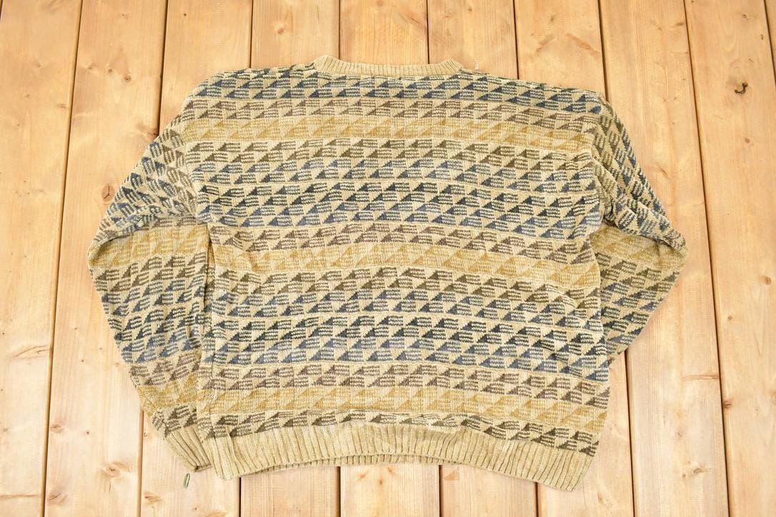 Vintage 1990s Dockers Abstract Knit Crewneck Sweater Men's L / 90s Knitted Sweatshirt / Vintage Preppy Knits