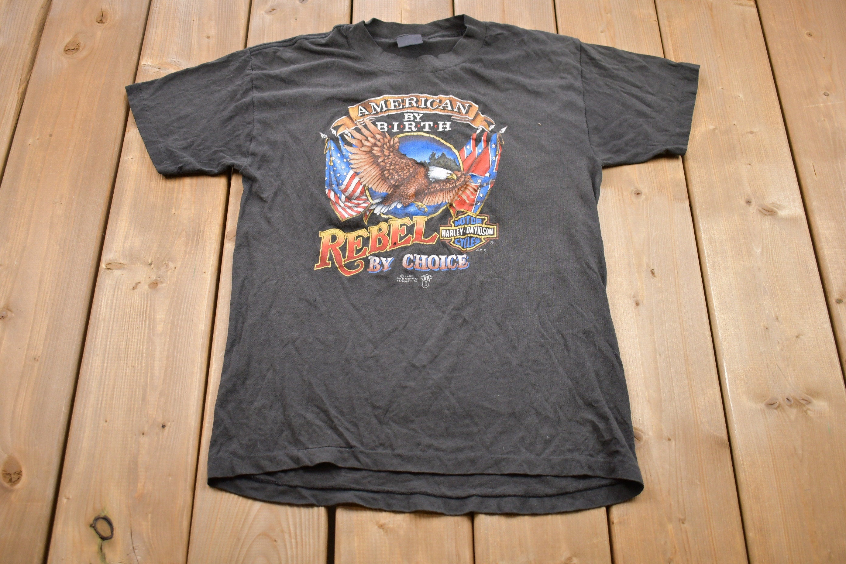 Vintage 1987 Rebel By Choice Harley Davidson Motorcycles Graphic T-Shirt