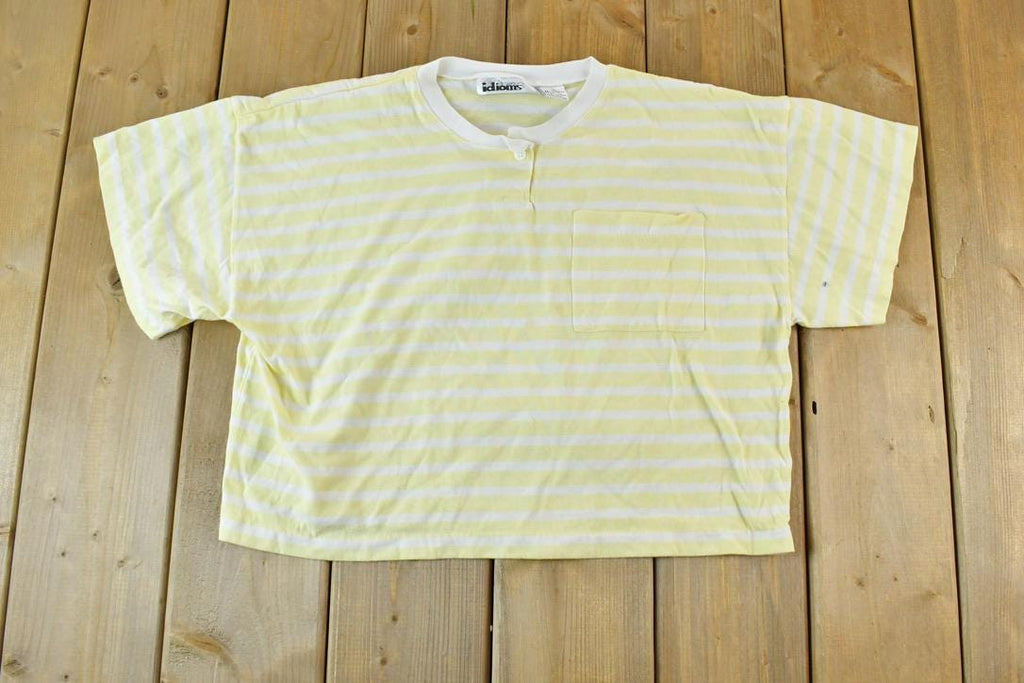 Vintage 1990s Idioms Yellow Striped Single Stitch T-Shirt