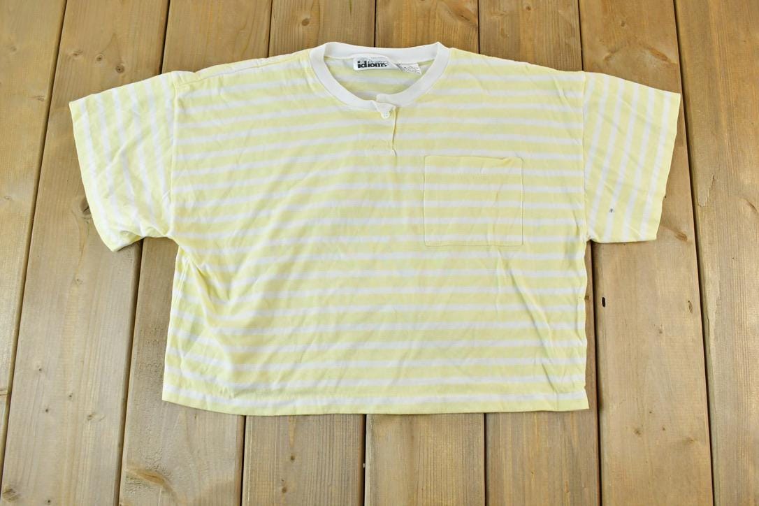 Vintage 1990s Idioms Yellow Striped Single Stitch T-Shirt