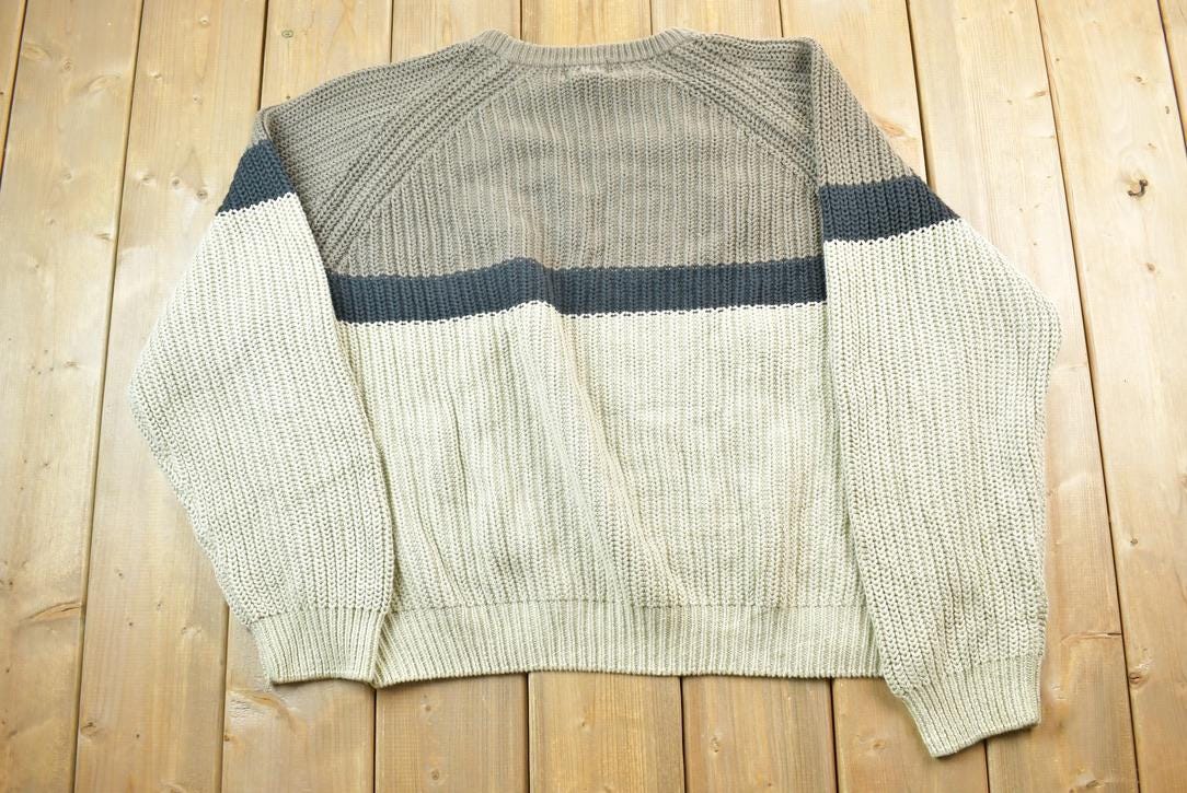 Vintage 1990s Woolrich Colour Block Horizontal Striped Knit Crewneck Sweater