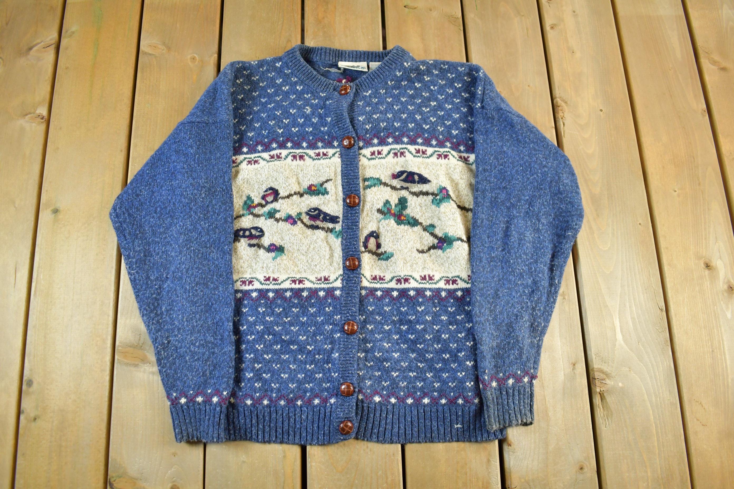 Vintage 1990s Northern Reflections Wool Blend Knit Cardigan Sweater Womens Large