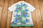 Vintage 1970s Abstract Floral Print Short Sleeve Button-Up Blouse
