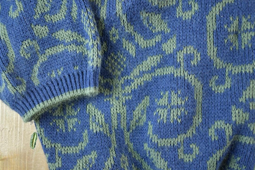 Vintage 1990s United States Sweaters Paisley Knit Cardigan Sweater Mens XL- XXL Made In USA  Preppy Knit Cardigan  Knit Vintage Cardigan