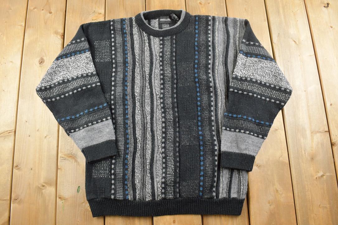 Vintage 1990s Grafico Italia 3D Colored Wool Cable Knit Crewneck Sweater