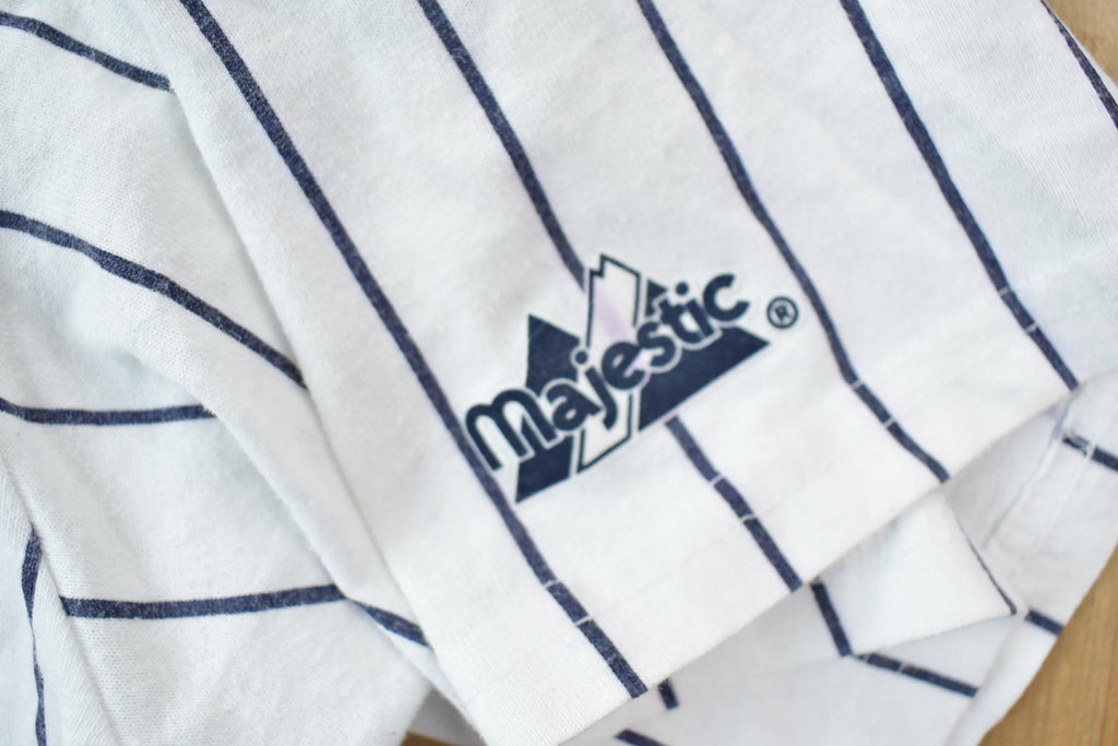 Vintage 1990s New york Yankees Pinstripe Majestic Button Up Shirt MLB Graphic T-Shirt