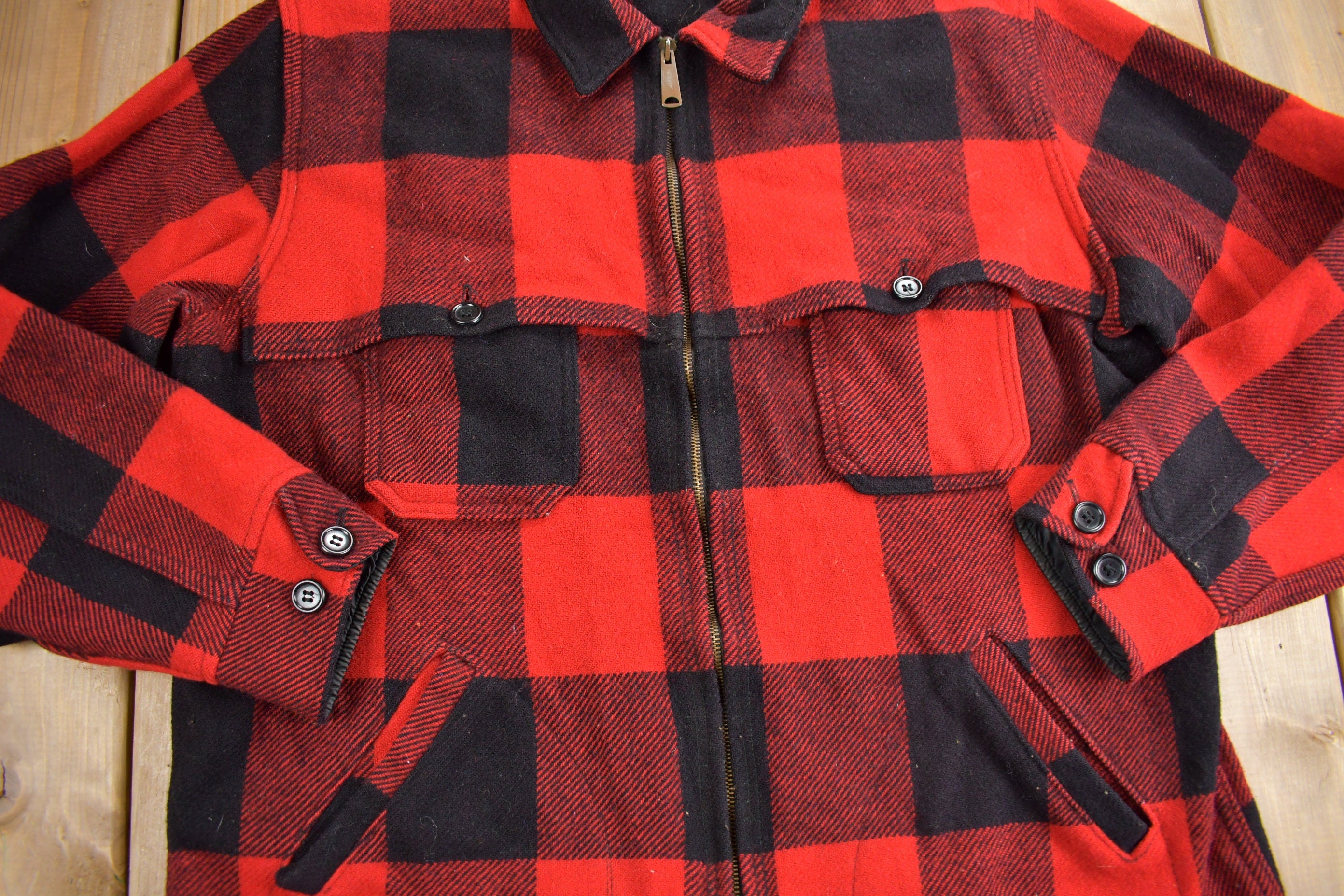 Vintage 1980s Woolrich Wool Buffalo Plaid Button Up Shacket
