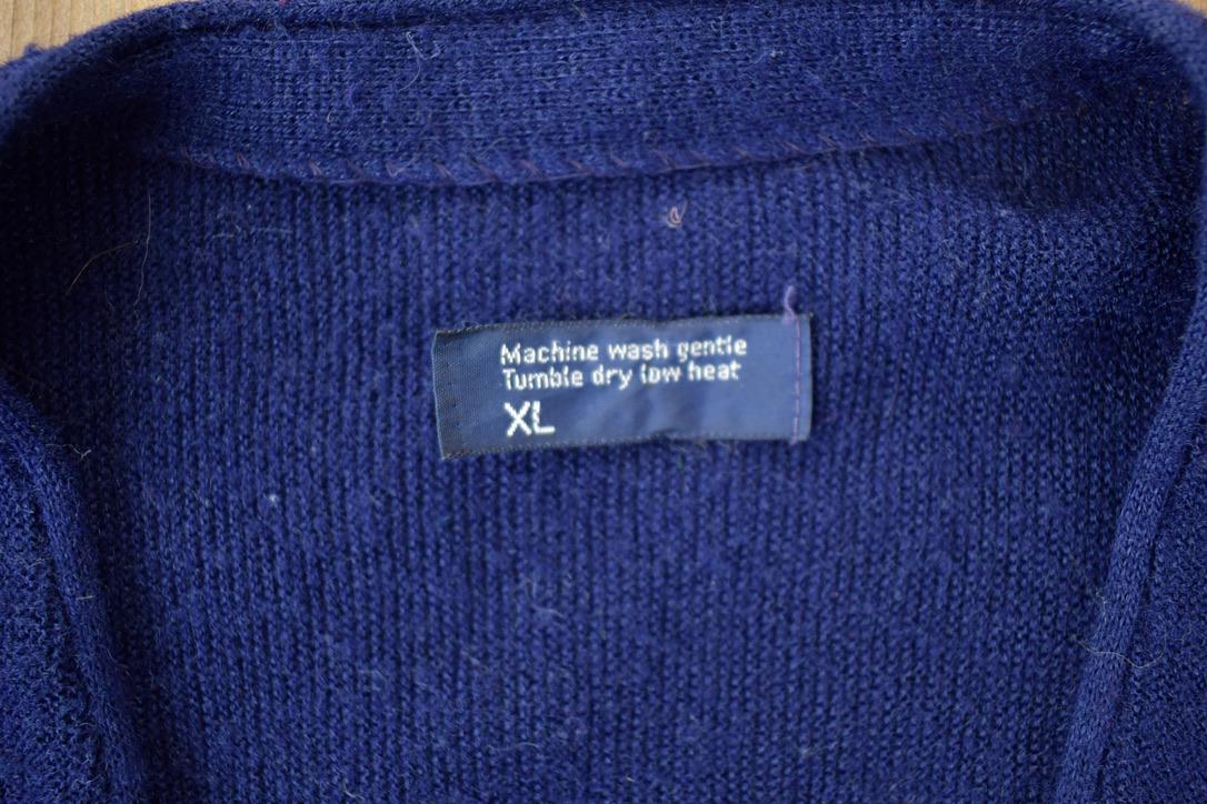 Vintage 1990s Navy Knit Button Up Cardigan Sweater / 90s Crewneck / Made In USA / Preppy Cardigan
