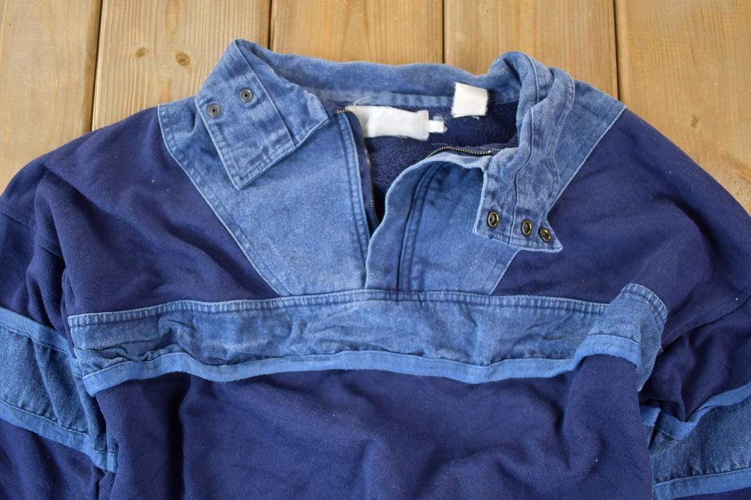 Vintage 1990s Denim Mix Quarter Zip Crewneck Sweatshirt