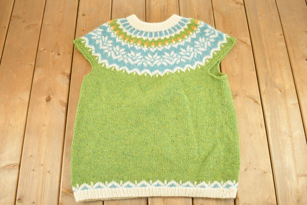 Vintage 1960s Hand Knit Crewneck Sweater Womens M /