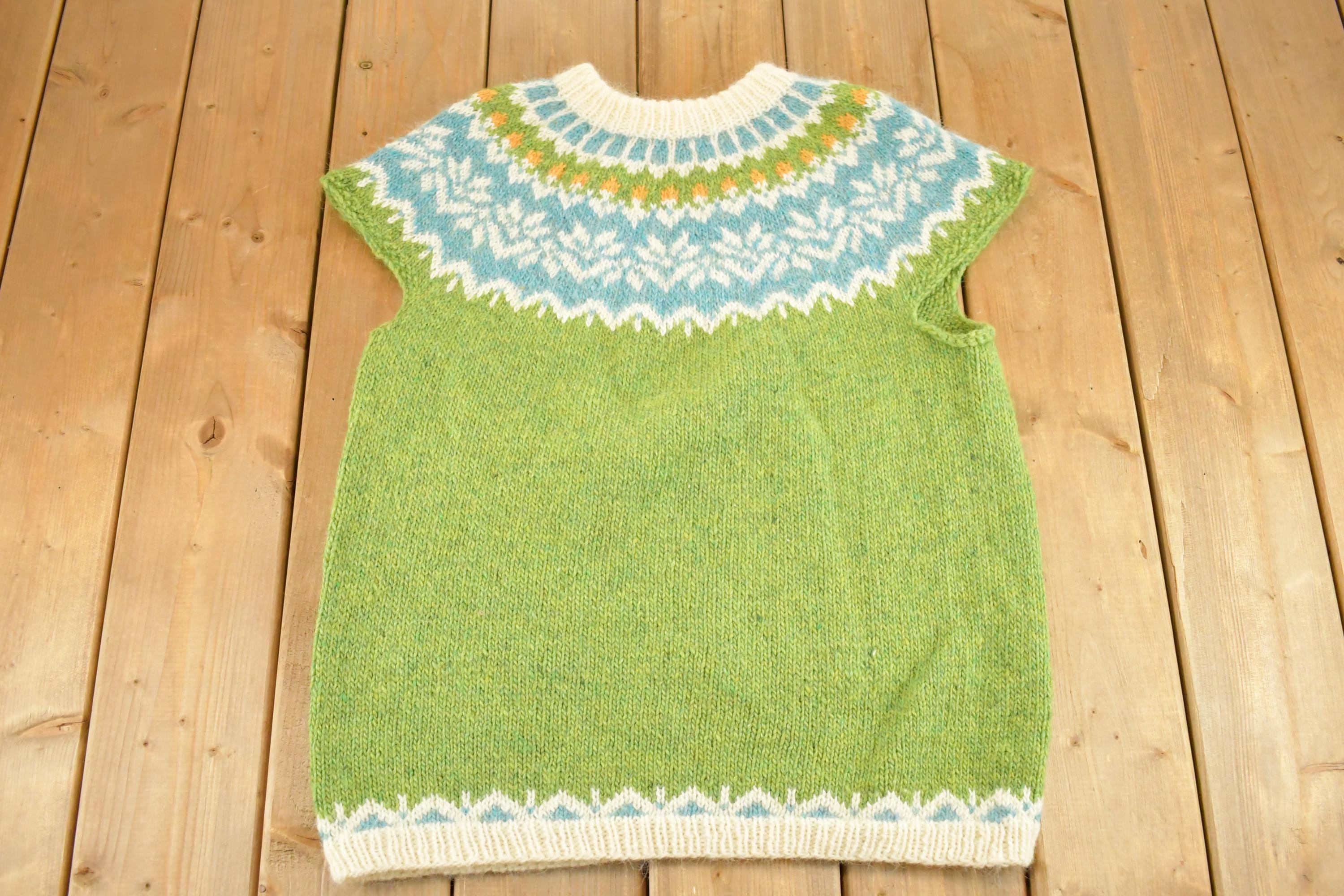 Vintage 1960s Hand Knit Crewneck Sweater Womens M /
