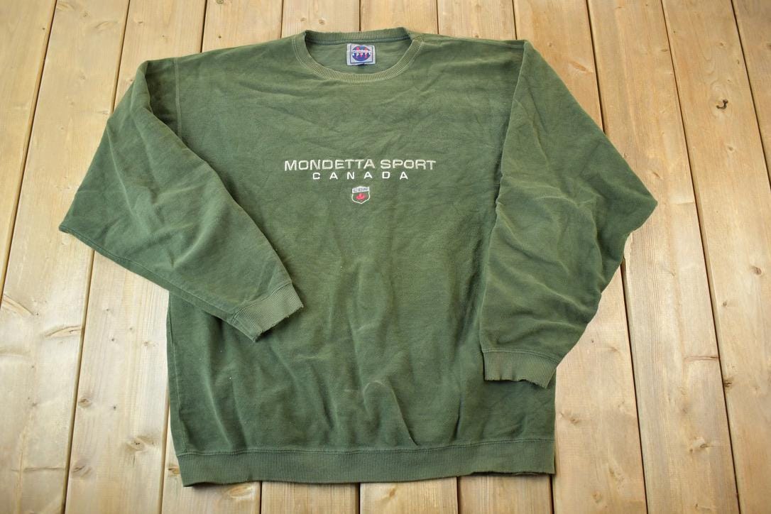 Vintage 1990s Mondetta Sport Olive Souvenir Crewneck Sweatshirt Made In USA