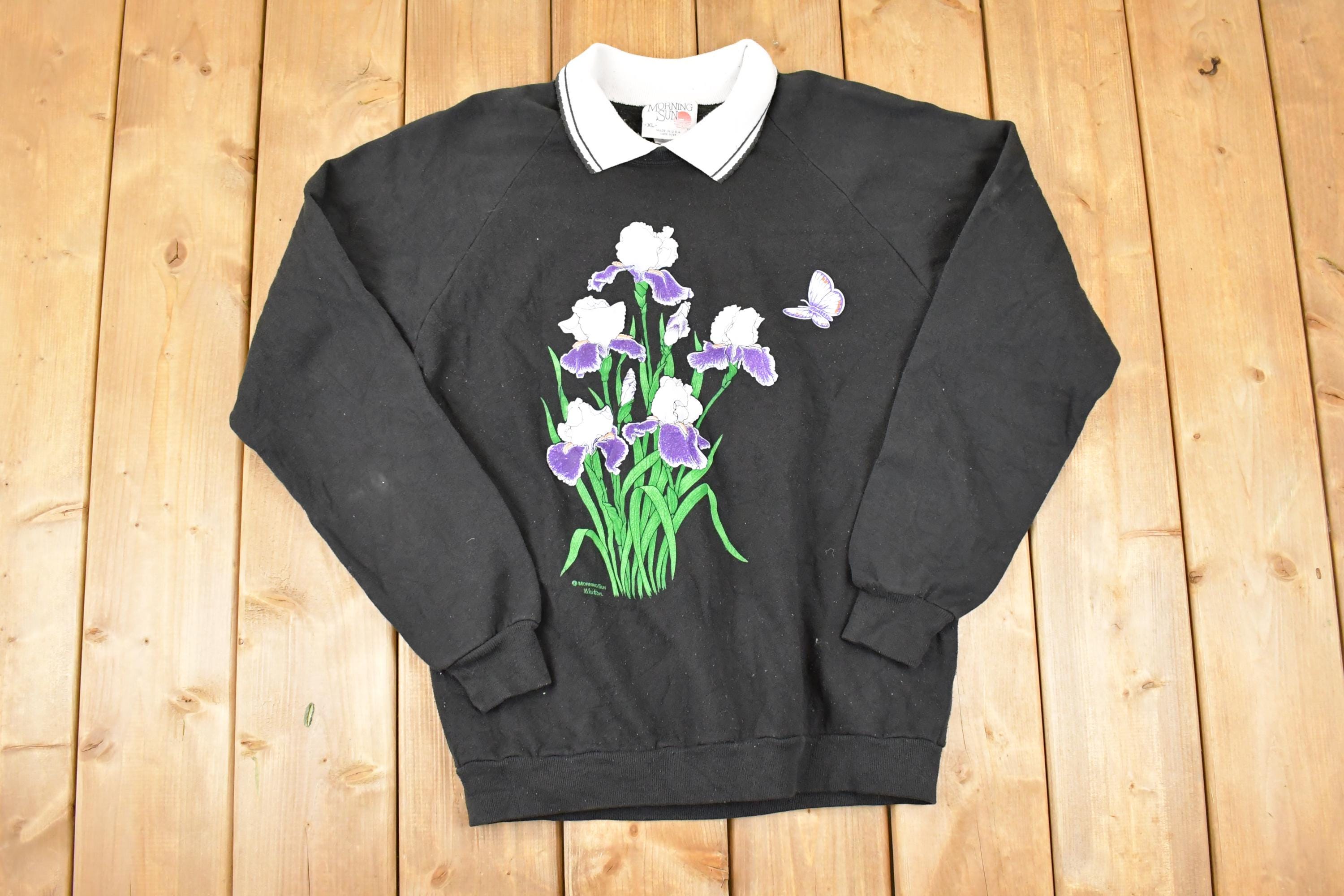 Vintage 1990s Morning Sun Collared Floral Graphic Print Sweatshirt Womens XL