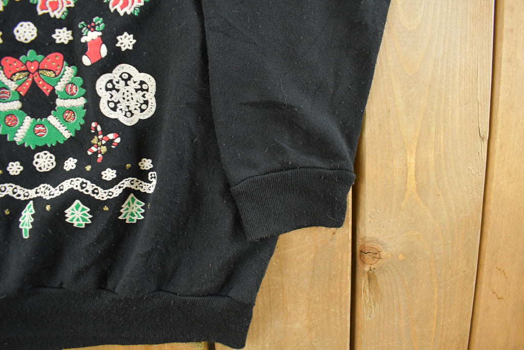 Vintage 1990s Cute Kitty Christmas Crewneck Sweatshirt Women's L