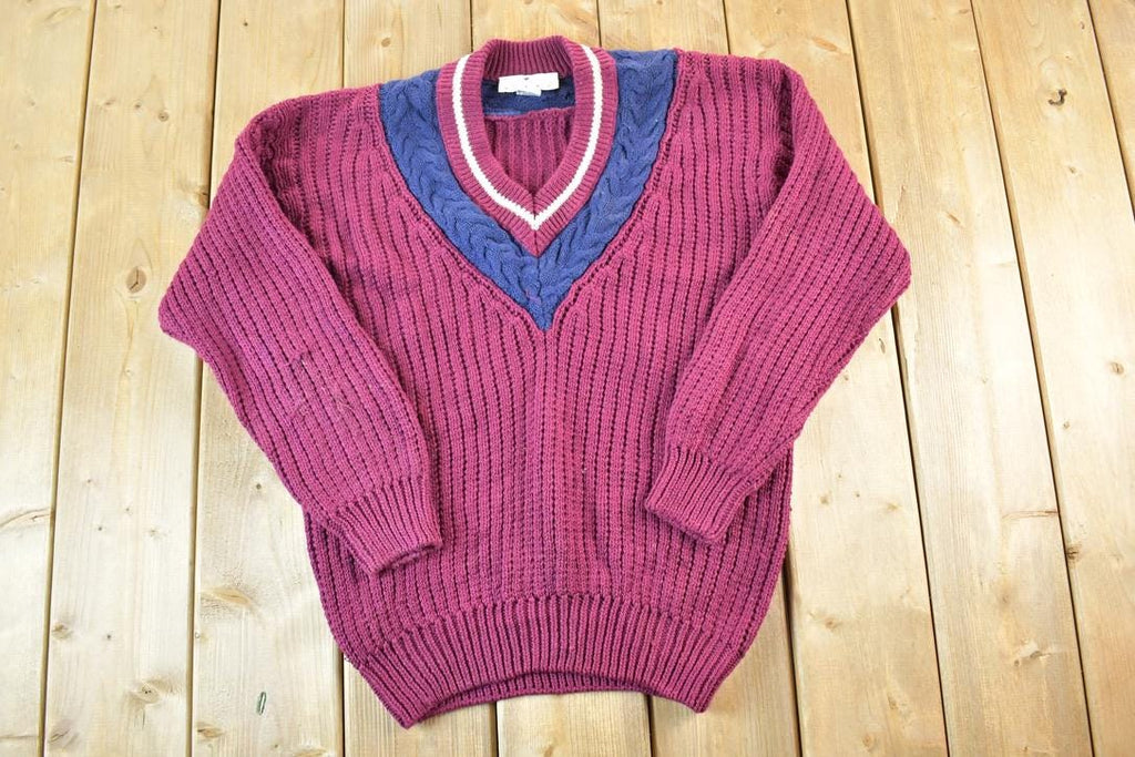 Vintage 1990s Ricki Cable Knit Abstract Pattern Crewneck Sweater Womens L