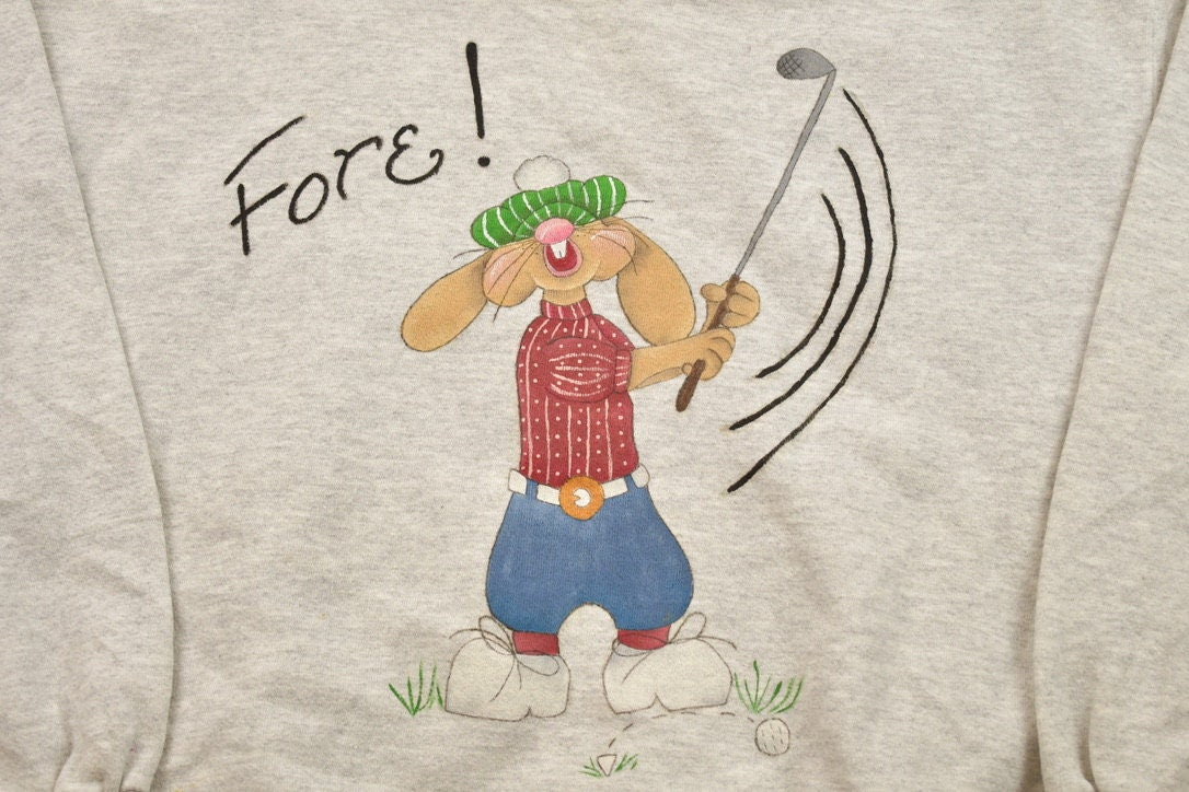 Vintage 1990s Rabbit Golfing Cute Crewneck Sweater