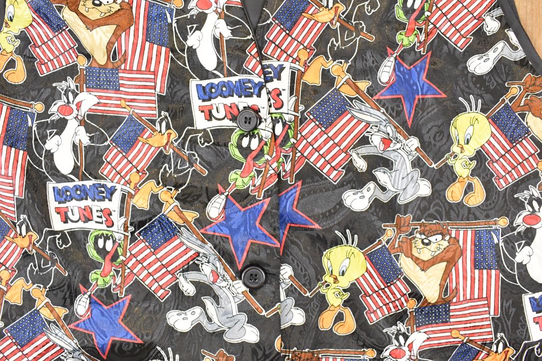 Vintage 1990s Looney Tunes Gang Abstract Warner Bros Button Up Vest Men's M