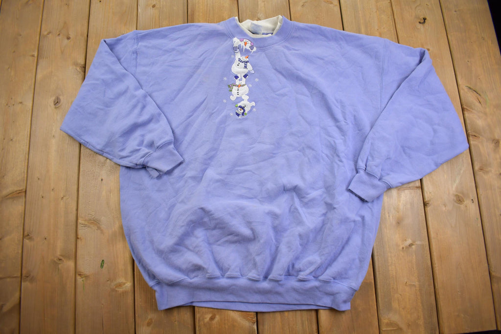 Vintage 1990s Cute Grandma Embroidered Snowman Crewneck Sweater Made In USA