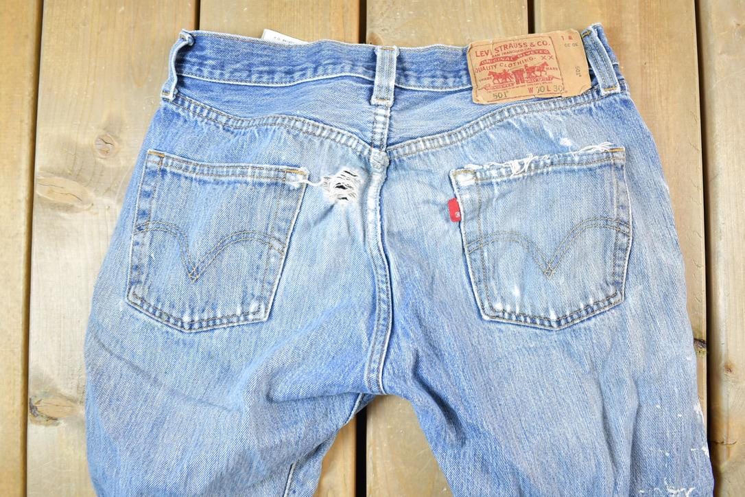 Vintage 1990s Perfectly Distressed Levi Strauss Red Tab 501 Denim Jeans Size 30 x 30 Made In USA