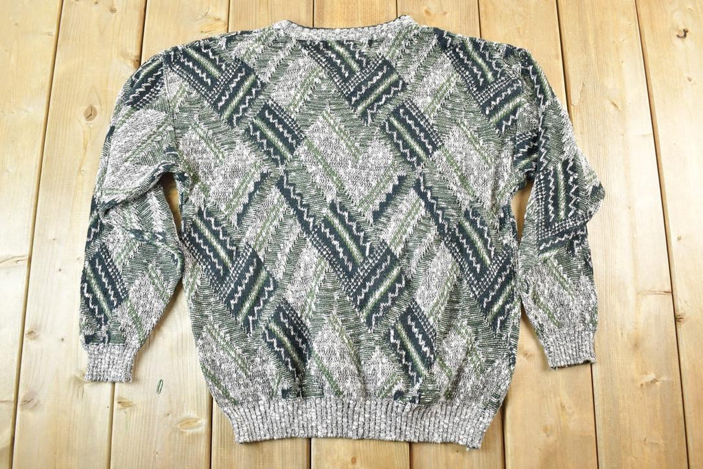 Vintage 1990s Michael Herald Knit Abstract Pattern Crewneck Sweater Mens L