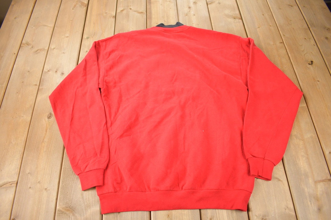 Vintage 1990s Wisconsin Embroidered Double Collar Crewneck Sweatshirt Made In USA