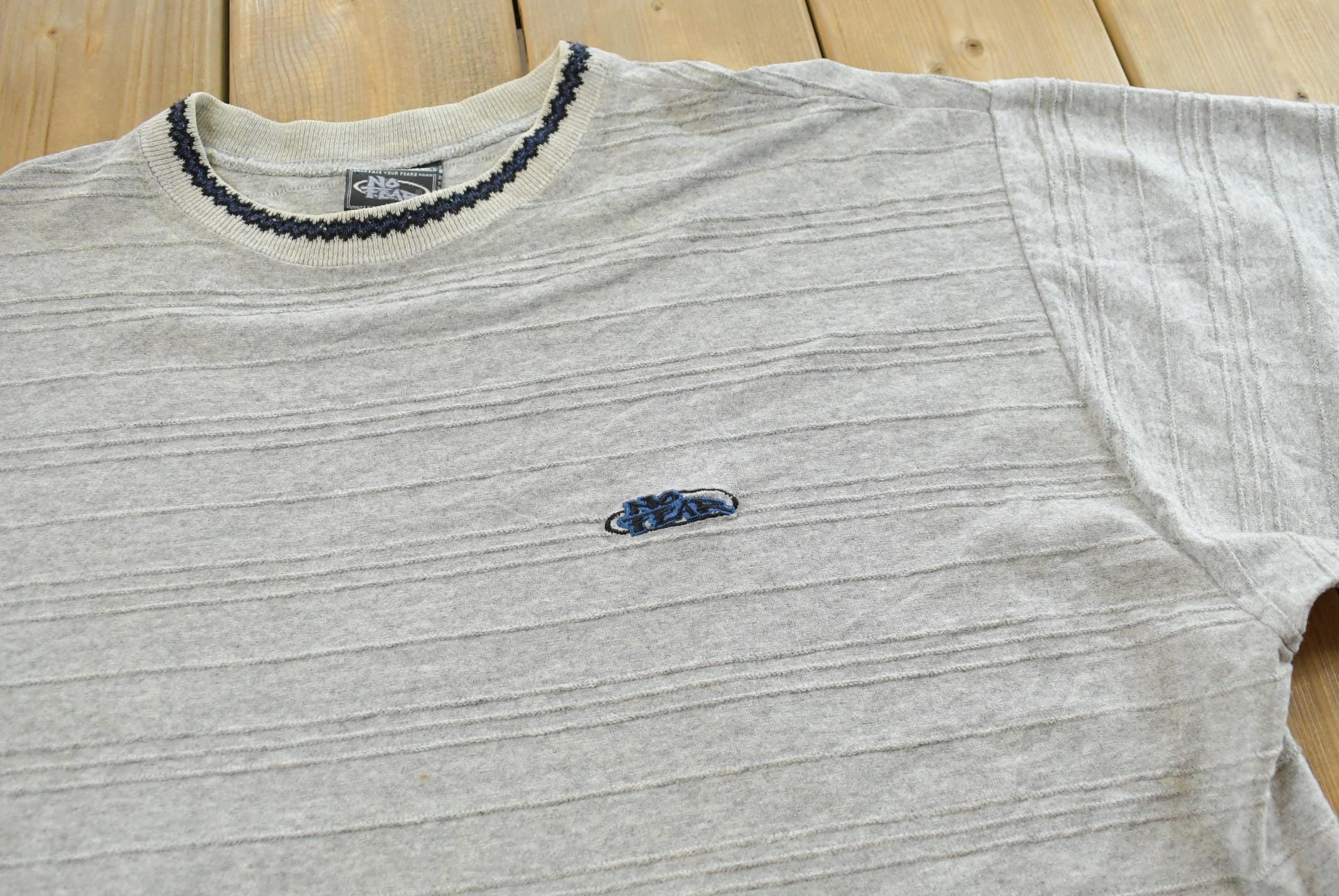 Vintage Y2K No Fear Textured Striped T-Shirt Mens XL / Streetwear / 2000s Shirt / 00s Tee / Skate / Hypebeast