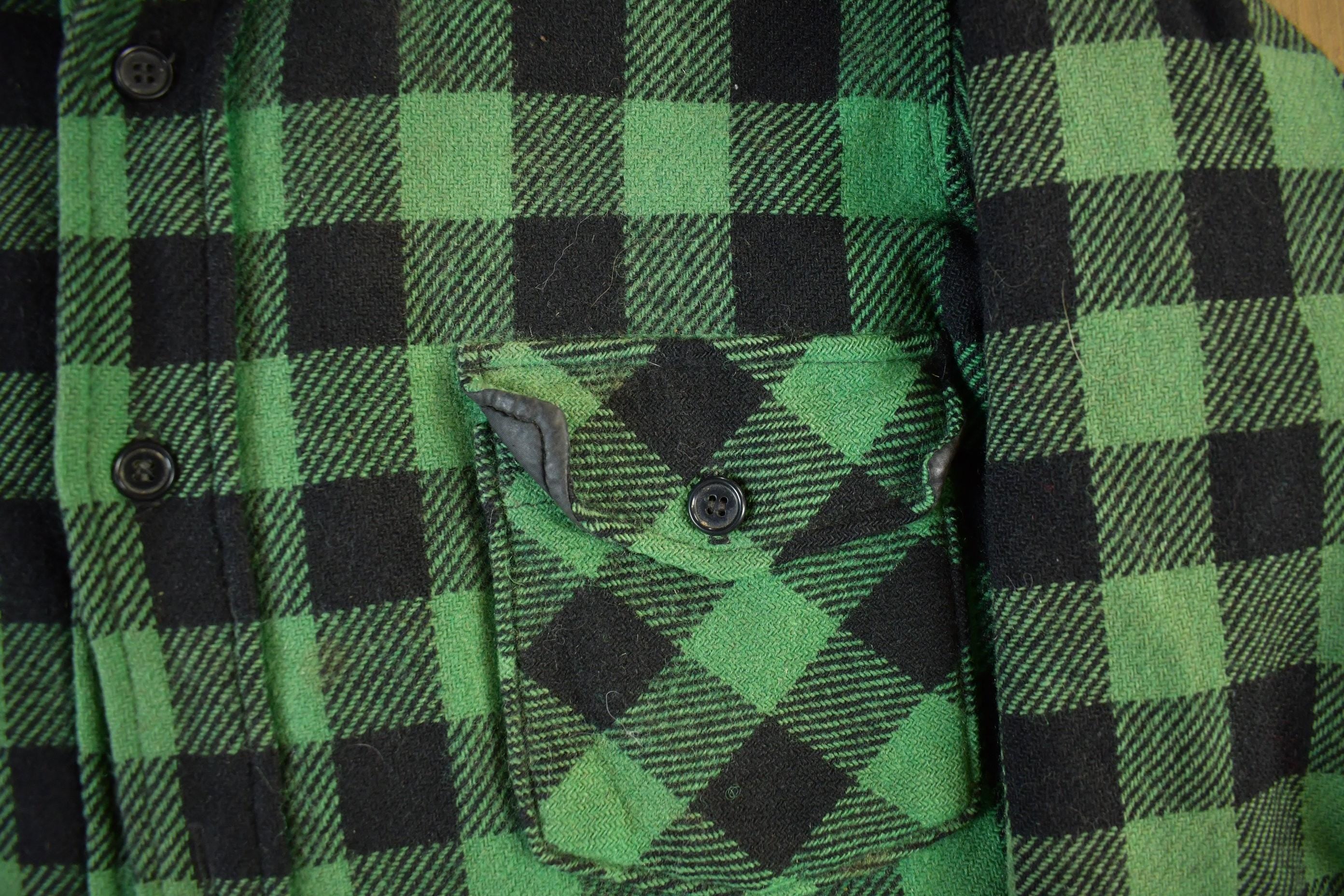 Vintage 1980s LL Bean Plaid Wool Button Up Shirt Jacket Men's Large