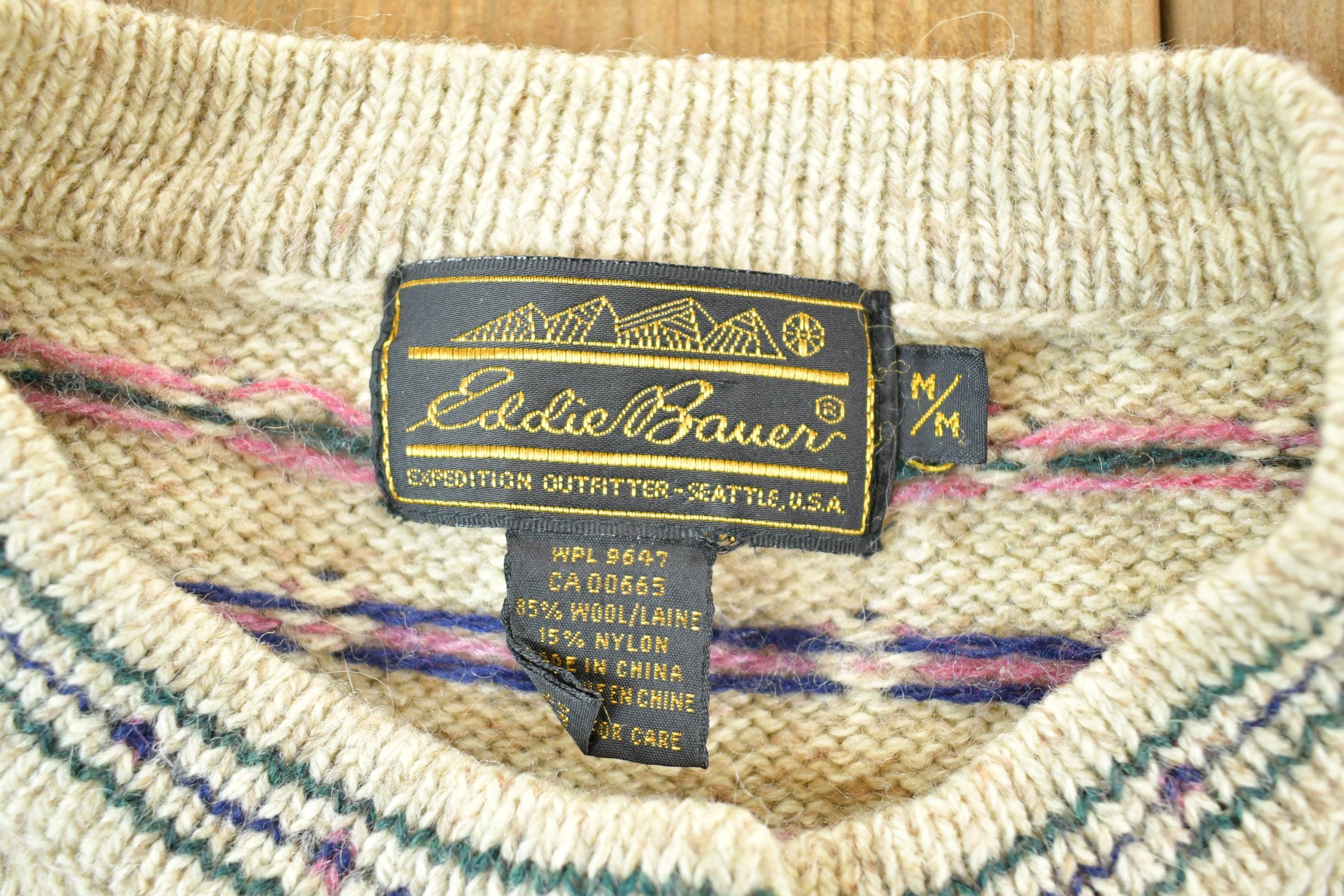 Vintage 1990s Eddie Bauer Wool Knit Abstract Pattern Crewneck Sweater Mens M