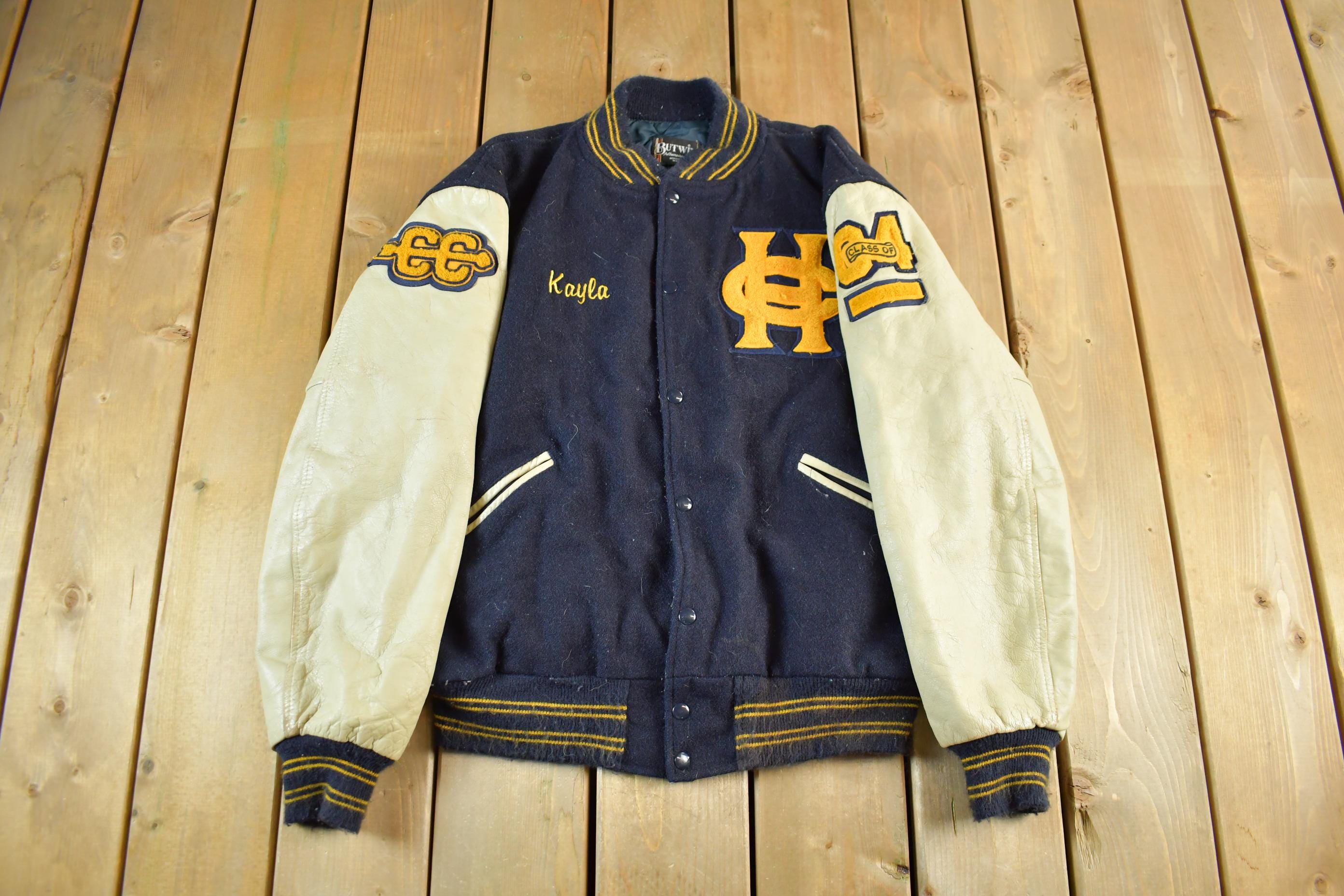 Vintage 1984 Butwin Hy-Landers Collegiate Wool Leather Varsity Jacket Men's Large