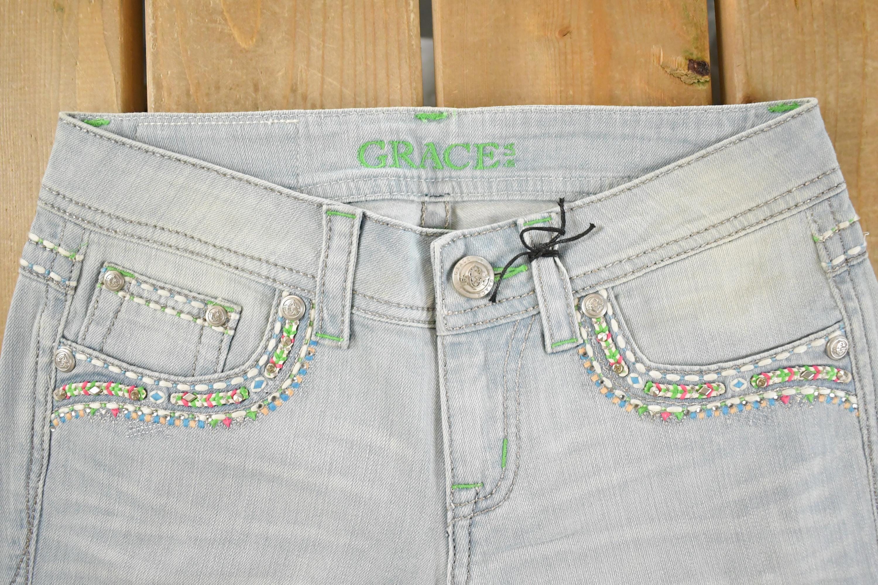 Vintage Deadstock Y2K Grace In LA Bedazzled Bootcut Low Rise Jeans Women's Size 26 x 31