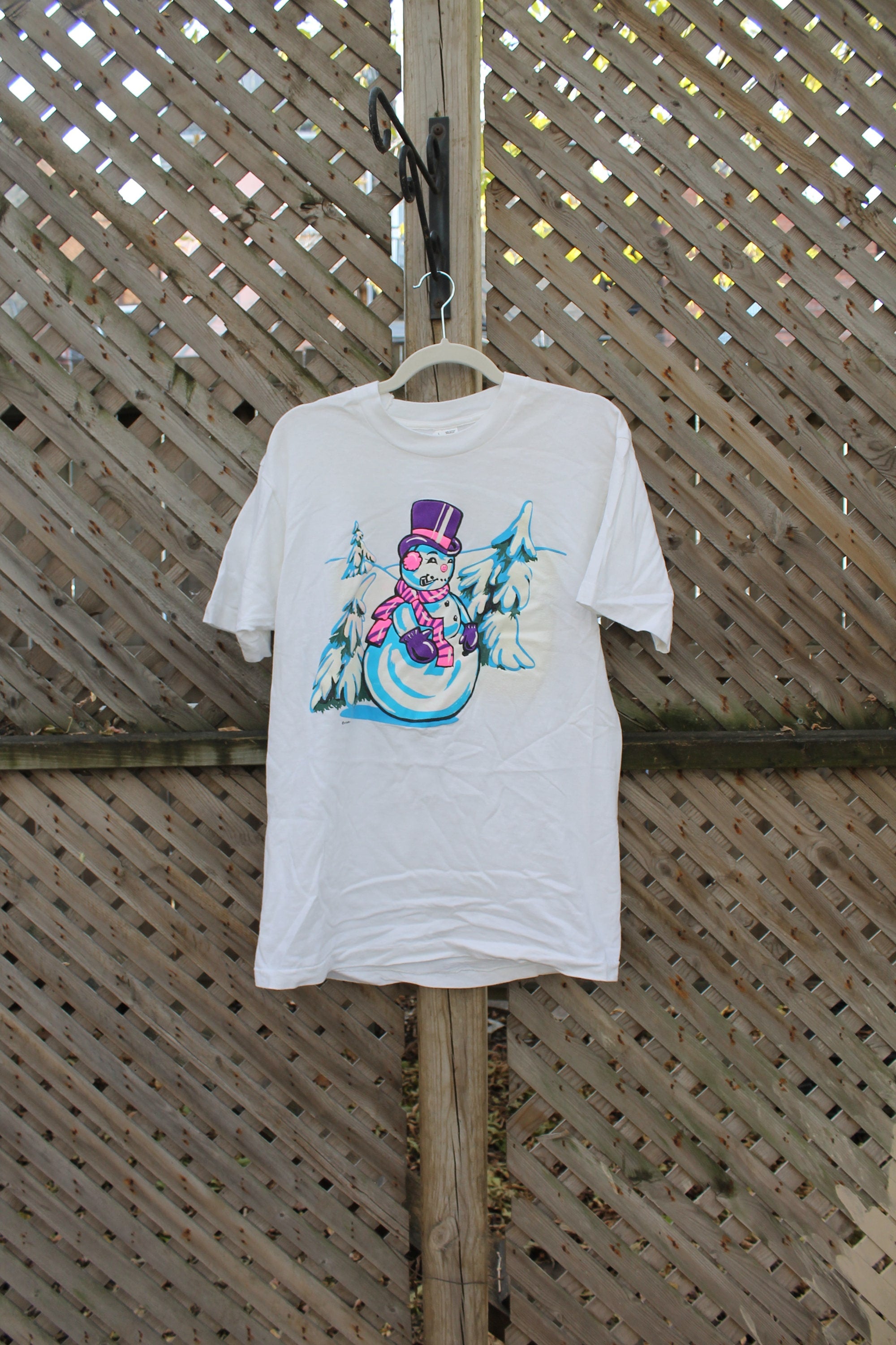 Vintage 1990s Winter Snowman Graphic T Shirt