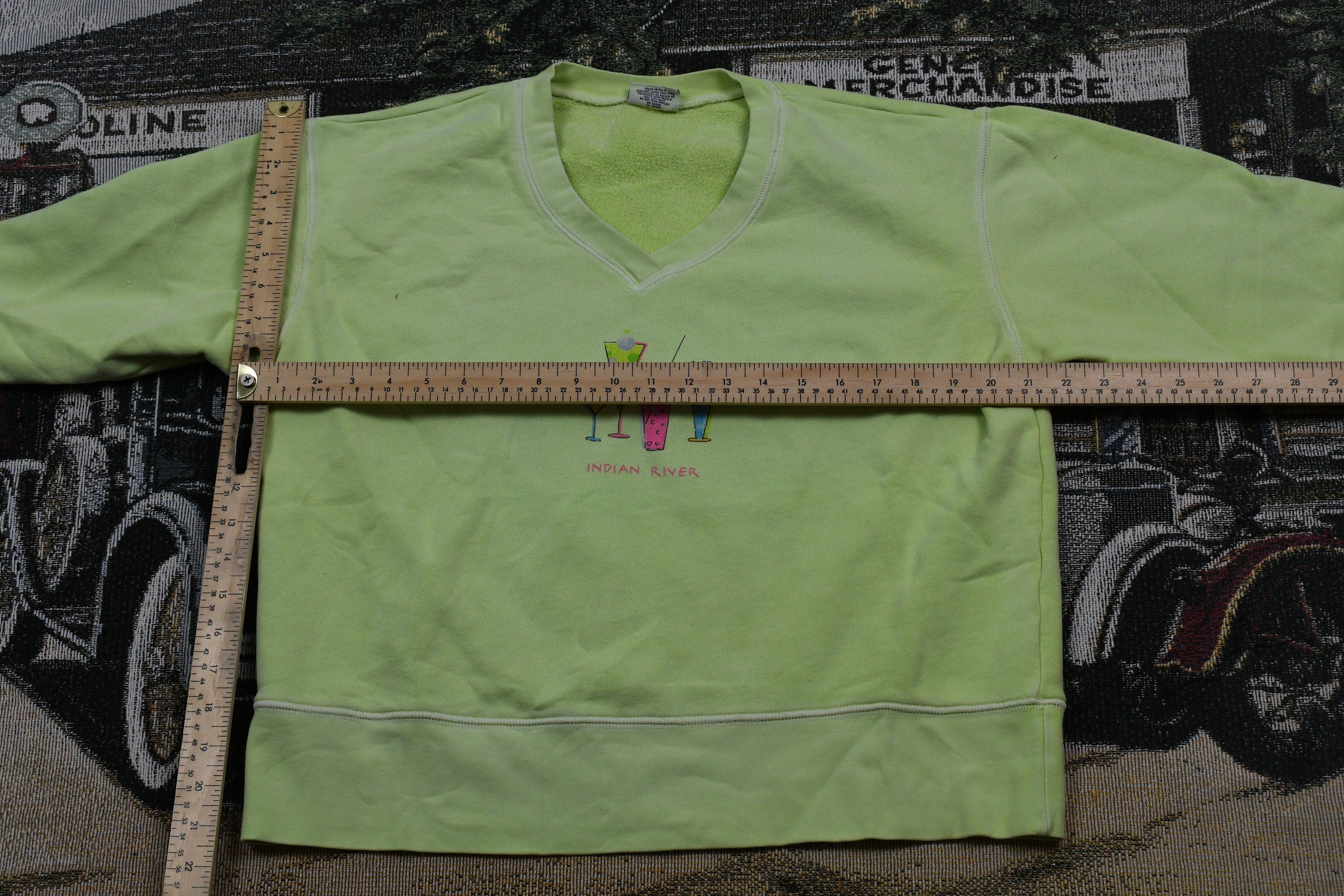 Vintage 1990s Indian River Crewneck  Indian River  Drinking Print  Alcohol Bar Print  V-Neck Pullover Sweatshirt  Made In USA