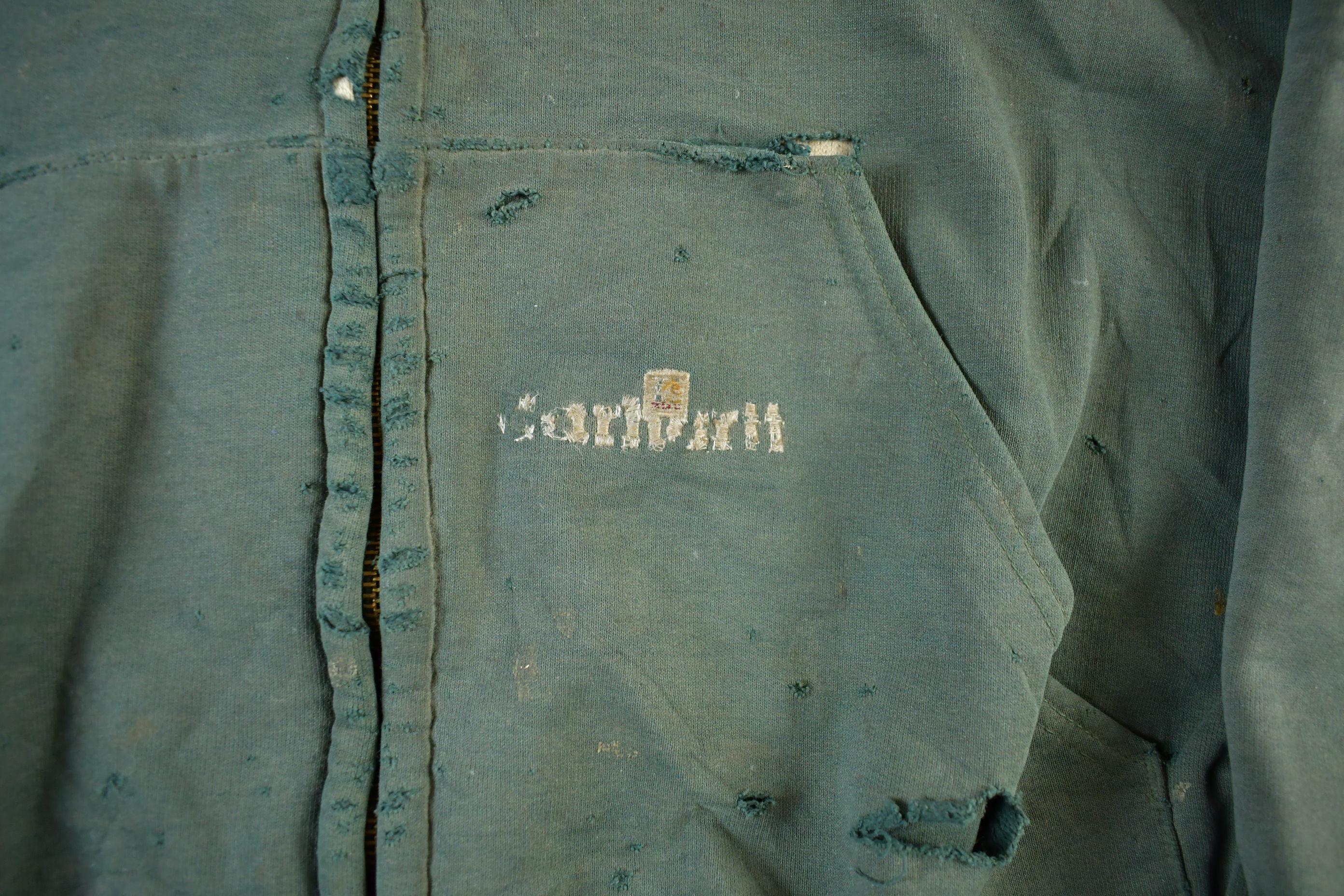 Vintage 1990s Carhartt Thrashed Sun Faded Zip Up Thermal Hoodie Men's 2XL