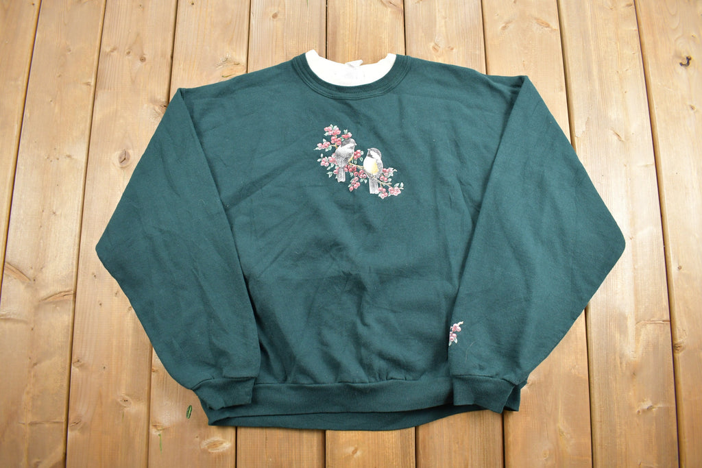 Vintage 1990s Morning Sun Bird Crewneck / Flowers / Nature Print / Vintage Sweatshirt / Animal Print / Wilderness / Double Collar