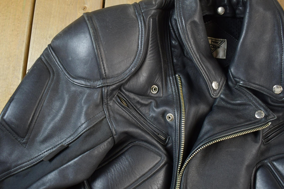 Vintage 1990s Teknic Heavy Padded Leather Biker Motorcycle Jacket
