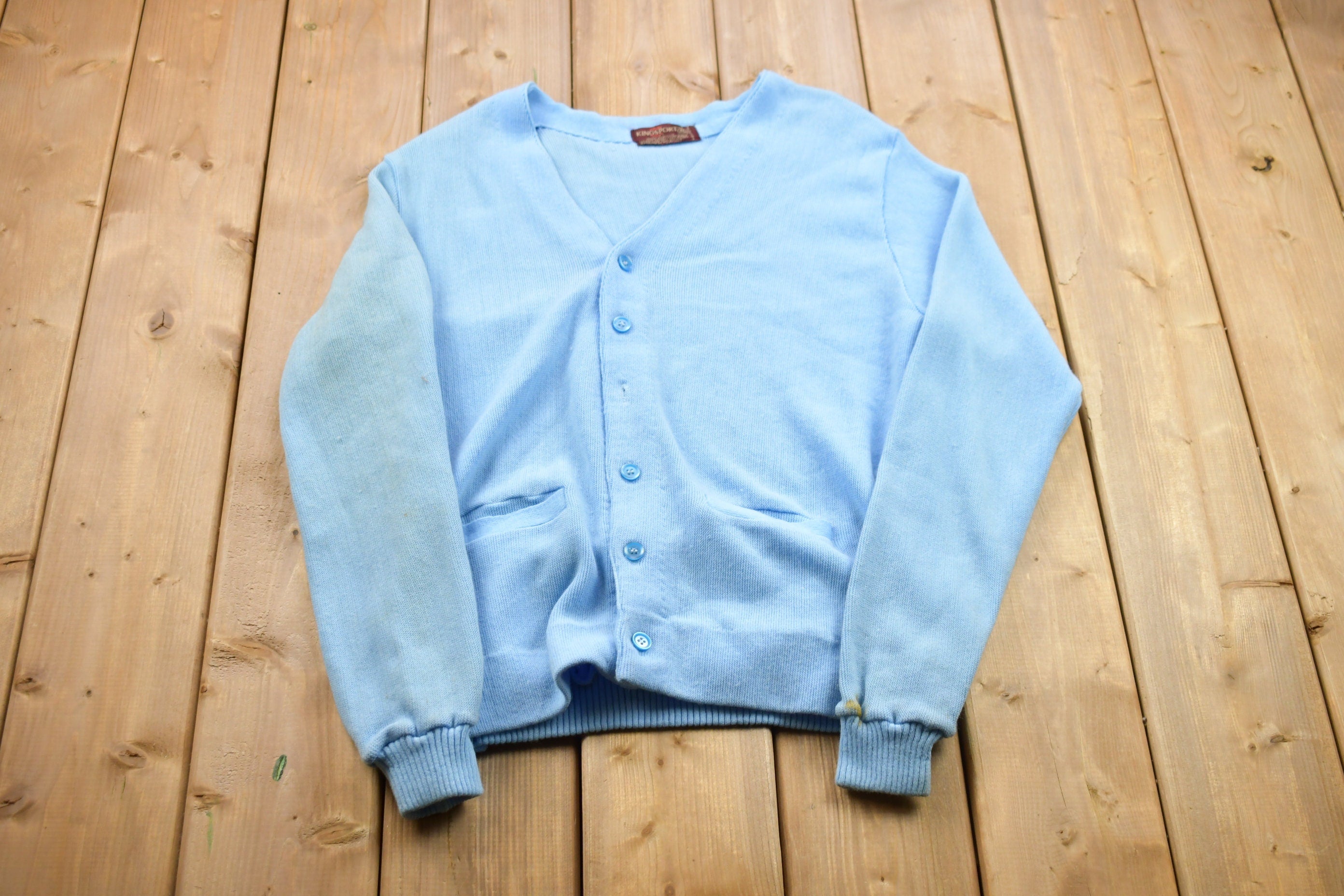 Vintage 1990s King Sport Light Blue Knitted Cardigan Sweater