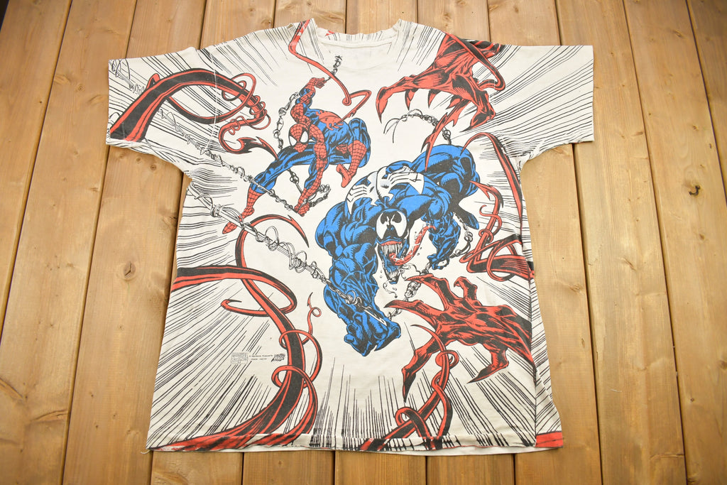 Vintage 1993 Spiderman Vs Venom Vs Carnage MARVEL Comics Mega Print T-Shirt