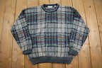 Vintage 1990s Knit Checker Knit Crewneck Sweater - Made in Italy