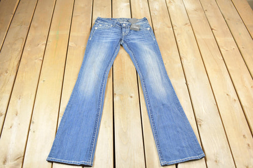 Vintage Y2K Miss Me Bedazzled Low Rise Jeans Size 26x33 / Boot Cut Jeans / Y2K Style / Embroidered Jeans / 2000s / Contrast Stitching