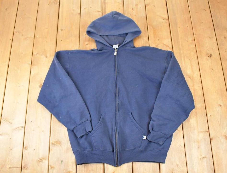 Vintage 1990s Russell Athletic Full Zip Blank Hoodie Sweatshirt Men's L