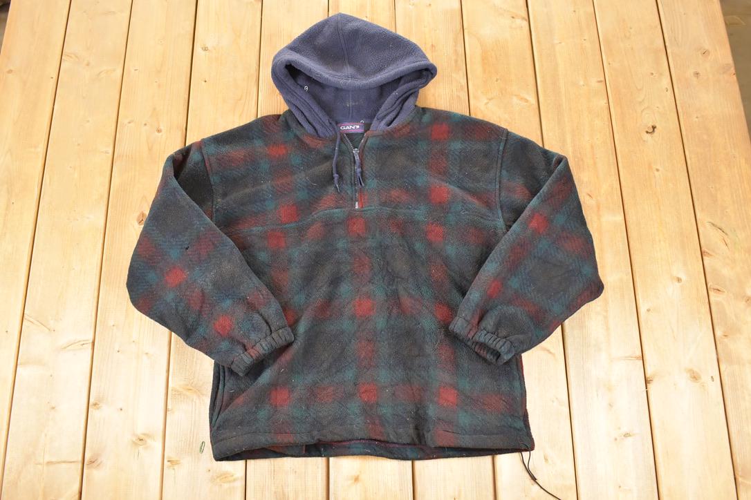 Vintage 1990s Gant Plaid Fleece Outdoorsman Hooded Sweater Men's L
