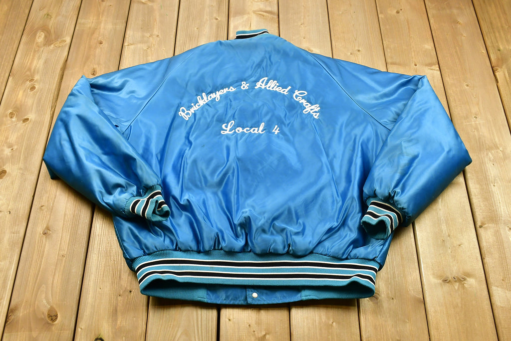 Vintage 1980s Bricklayers & Allied Crafts Chain Stitched Satin Bomber Jacket