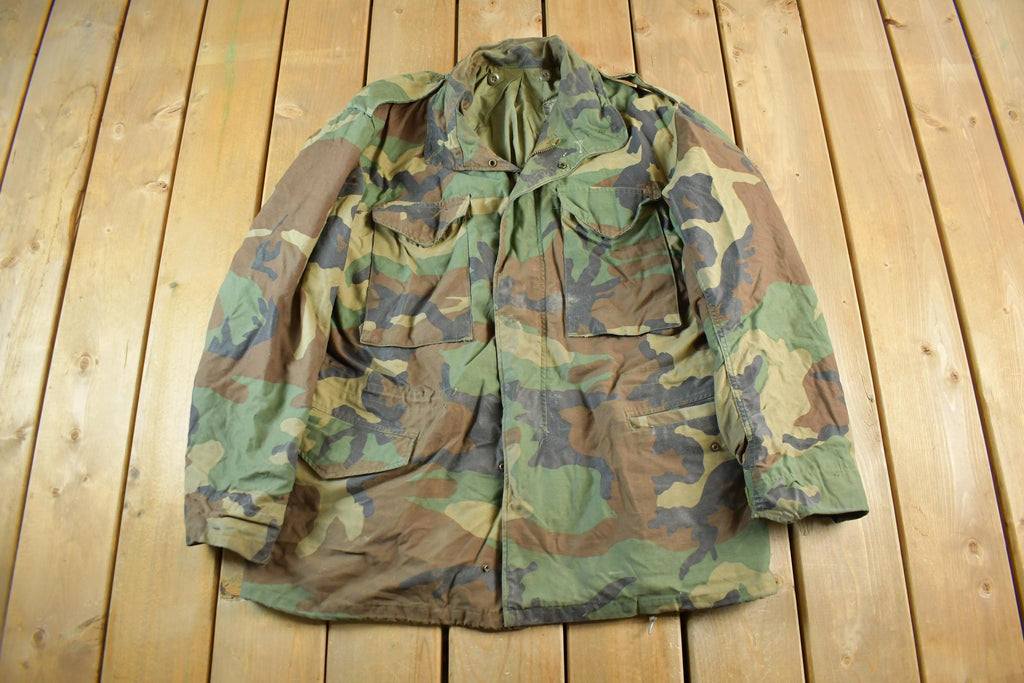 Vintage 1980s Military Woodland Camo Combat Field Jacket Men's Medium