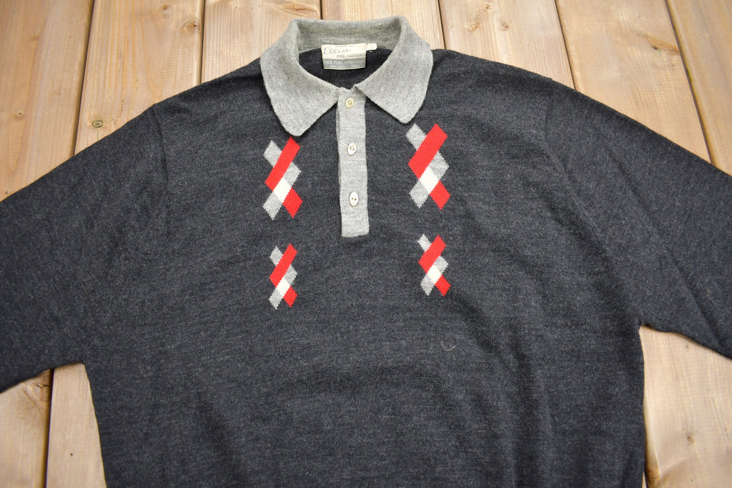 Vintage 1960s Quarter Button Virgin Wool Knit Sweater