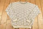 Vintage 1990s London Fog Knit Crewneck Sweater Men's L / 90's Abstract Pattern 3D Knitted Sweatshirt