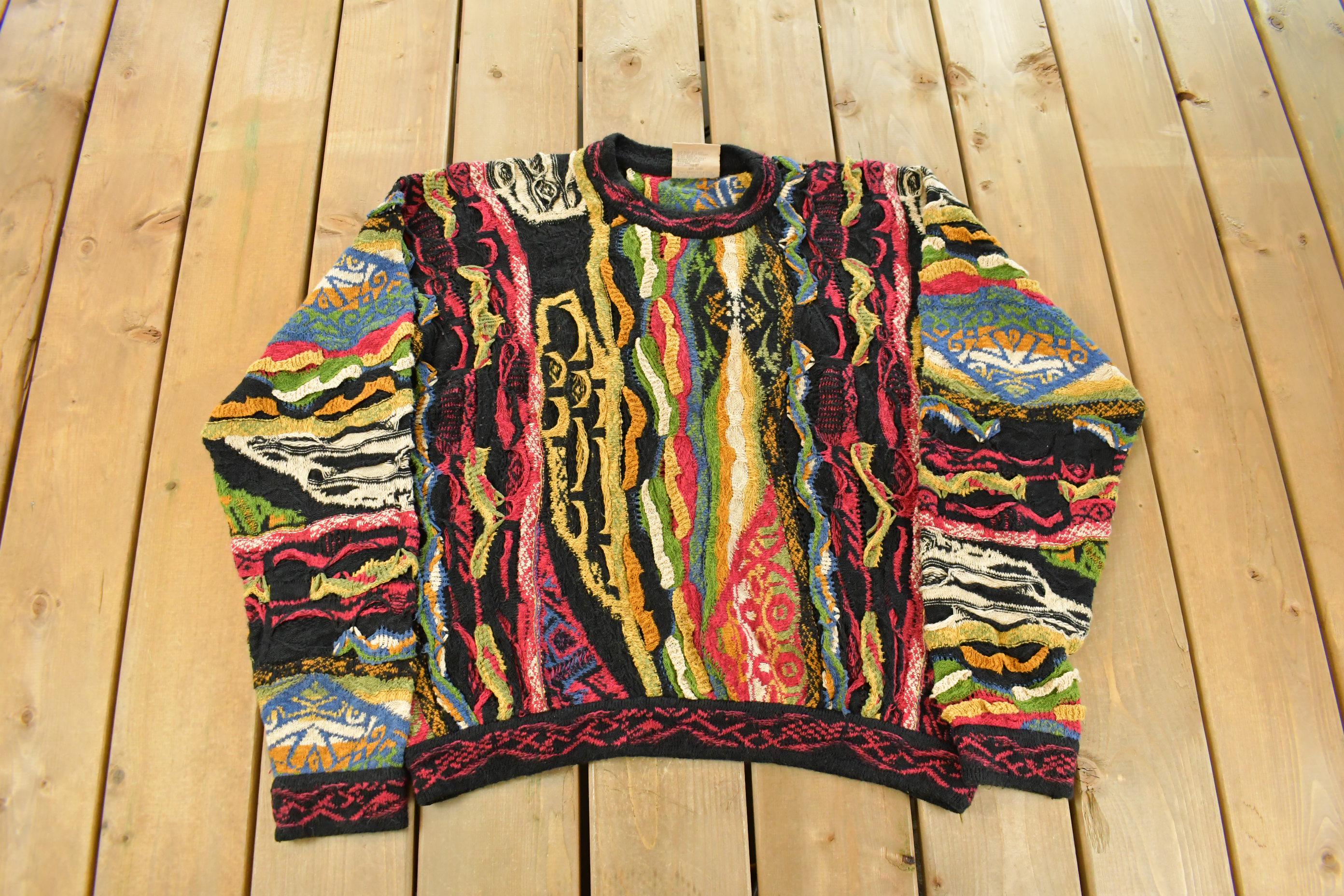 Vintage 1990s Coogi 3D Knit Abstract Crewneck Sweater Men's Large
