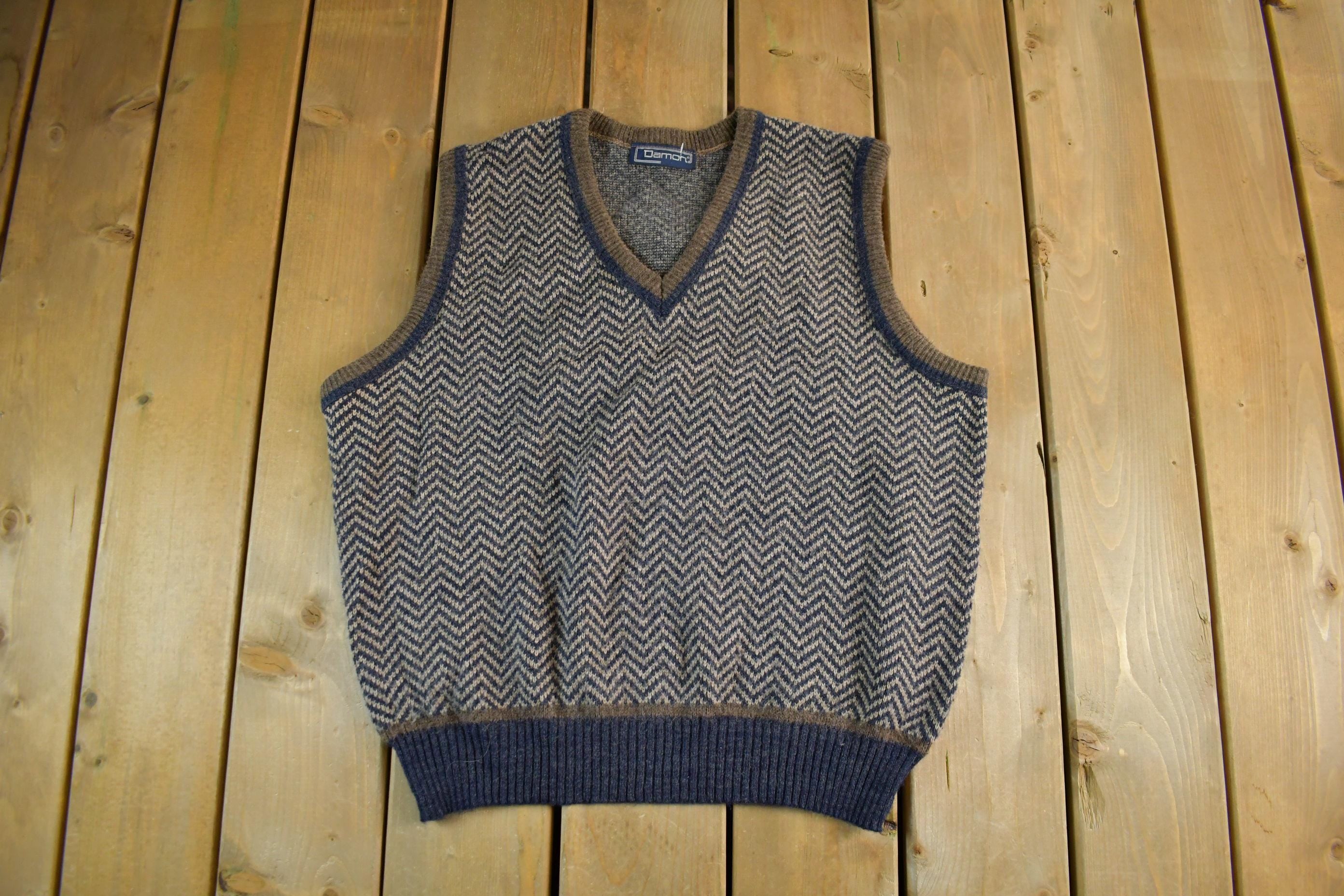 Vintage 1990s Damon Wool Blend Knit Vest V Neck Sweater Men's Large /